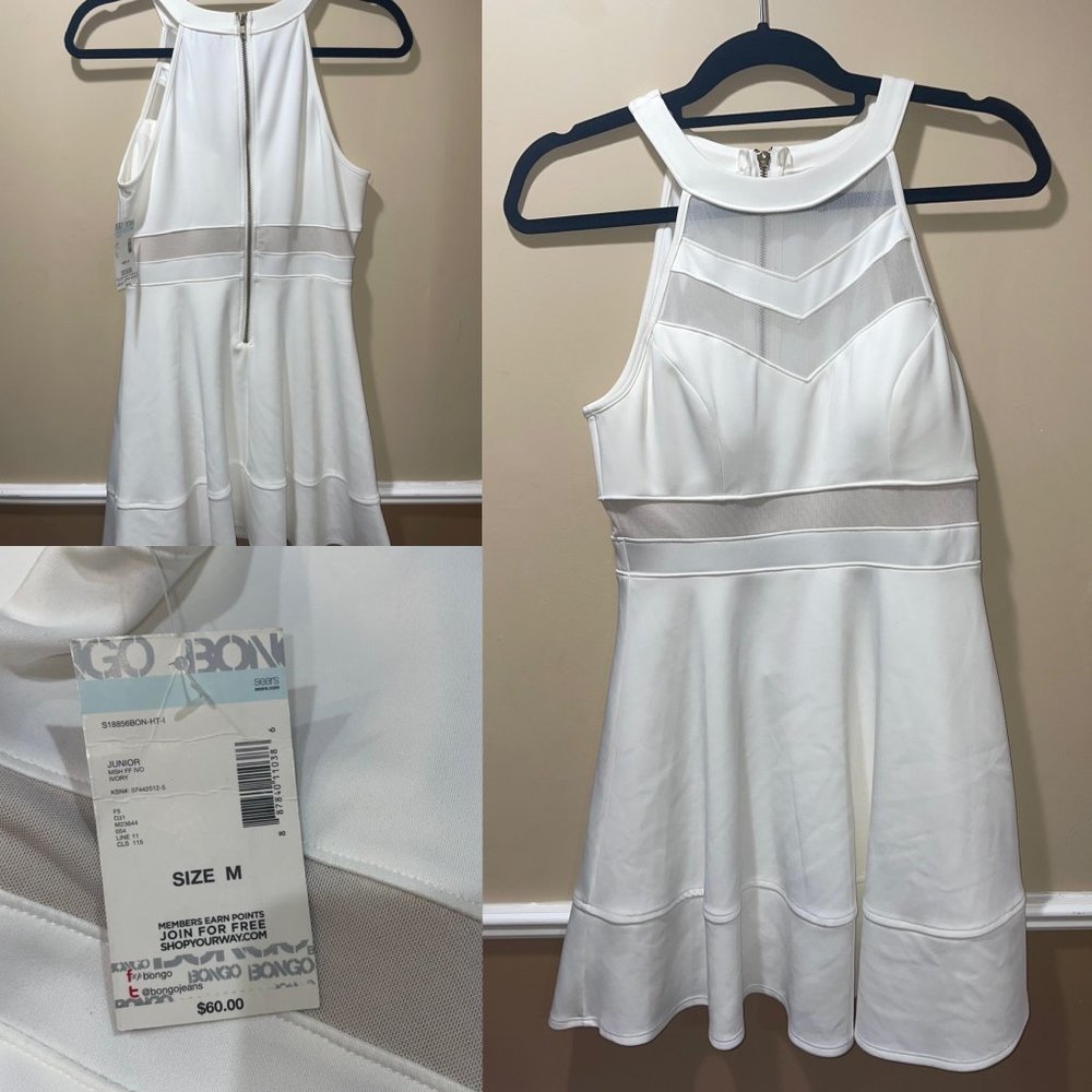 Bongo White Fit and Flare Halter Dress; size Large
